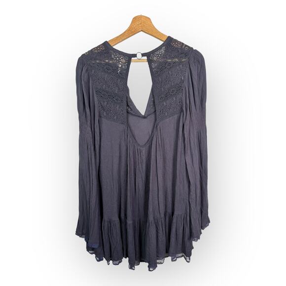 Free People Womens size Small One Night Victorian Dress Mini Tunic Smoke Purple - Picture 2 of 10
